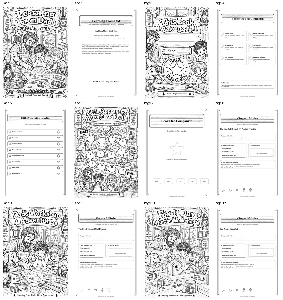 Preview pages from the Learning From Dad Big Colouring and Activity Companion